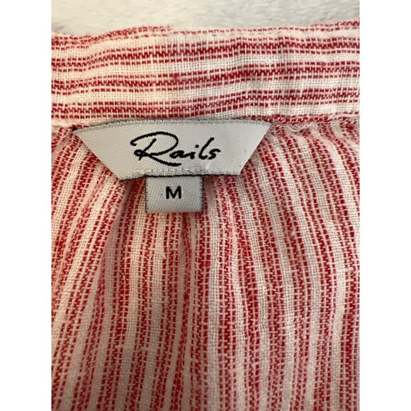 Rails White Red Marti Scarlet Linen Blend Striped Split Neck Womens Blouse Top M - Picture 3 of 6